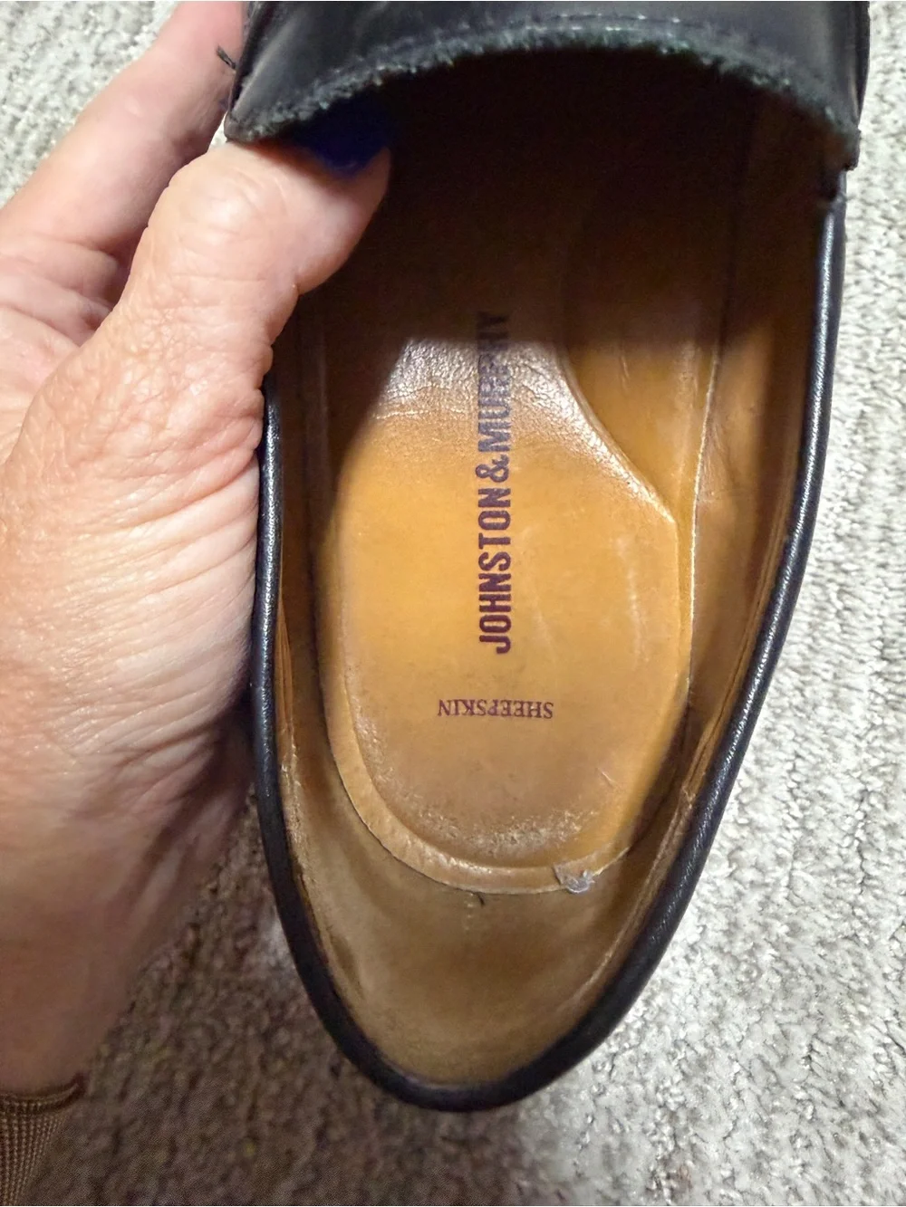 Johnston & Murphy Black Sheepskin Leather Penny Loafers Size 9.5M